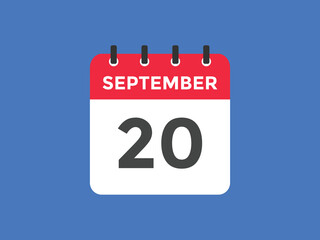 september 20 calendar reminder. 20th september daily calendar icon template. Vector illustration 
