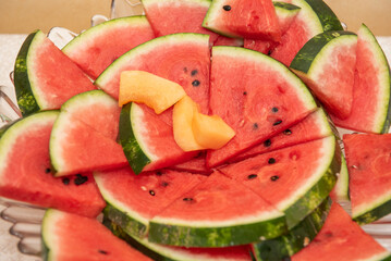 fresh and red  sliced  watermelon  ,