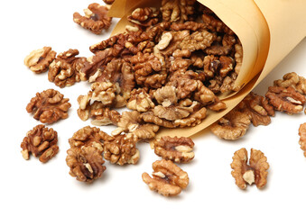 Walnut kernel isolated on white background