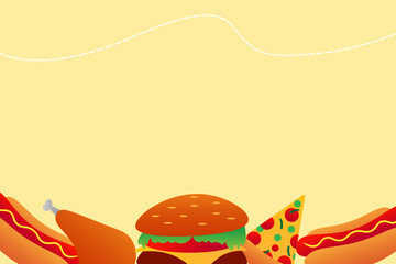 Delicious junk food background for kid's book cover, gift paper, card and many other