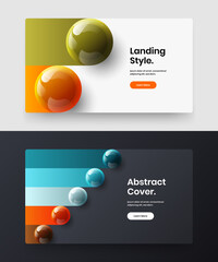 Bright realistic balls landing page template collection. Amazing website screen design vector concept set.