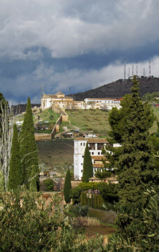 Far view of the Generalife and the Saint Miguel Alto hermitage in Granada, Spain.