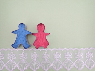 男女のシルエット、コピースペースあり