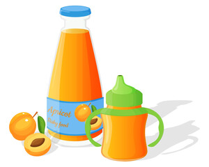 Baby food apricot juice.Vector illustration.