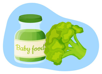 Baby food mashed broccoli.Vector illustration.