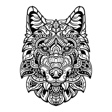 Wolf head zentangle arts isolated on white background