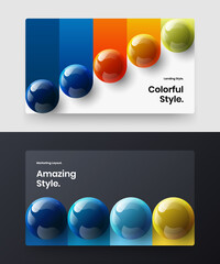 Unique 3D balls poster illustration composition. Creative magazine cover design vector layout set.
