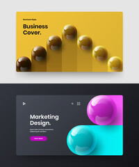 Clean 3D balls journal cover illustration bundle. Modern banner vector design concept set.