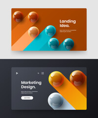 Bright realistic balls corporate brochure layout set. Colorful poster vector design concept composition.