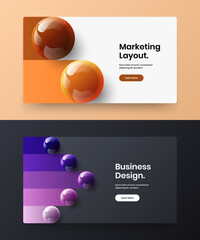 Trendy 3D spheres company identity layout set. Colorful horizontal cover design vector concept collection.