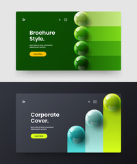 Creative 3D spheres company brochure concept bundle. Modern horizontal cover vector design illustration collection.