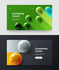 Minimalistic horizontal cover design vector concept set. Colorful 3D balls postcard template bundle.