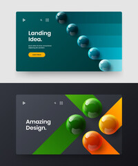 Amazing site screen vector design template collection. Fresh 3D balls annual report illustration bundle.