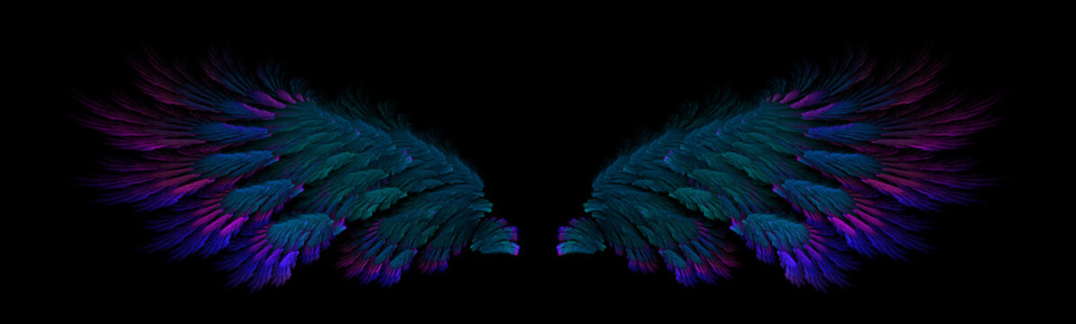 Green purple abstract tropical bird wings illustration
