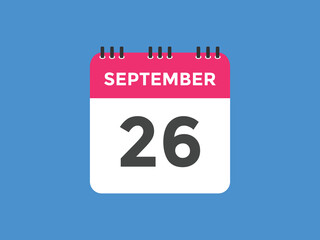 september 26 calendar reminder. 26th september daily calendar icon template. Vector illustration 
 - obrazy, fototapety, plakaty