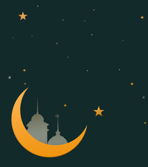 Obraz na płótnie Canvas Ramadan, Eid ai-fitr,New year Muharram islamic religion Symbols with Mosques Dome silhouette with Crescent moon on dark black and twilight sky in night sunset. arabic,Eid al-adha,mubarak Muslim.