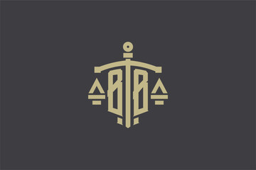 Letter BB logo for law office and attorney with creative scale and sword icon design