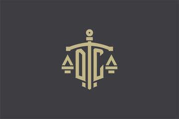 Letter DC logo for law office and attorney with creative scale and sword icon design