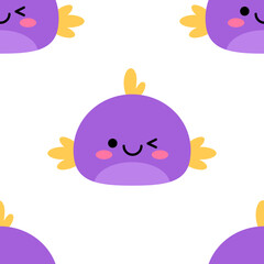 A simple pattern with cartoon kawaii monsters. Cute purple characters. Children's print for fabric, packaging, wallpaper, interior. 