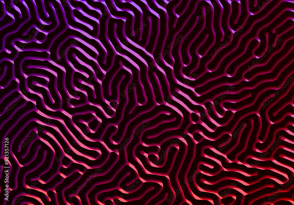 Poster Abstract background with optical illusion generative pattern and vibrant dark neon colors.