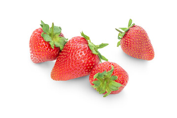 four strawberries isolated on a white background. focus stacking.