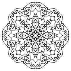 Circular pattern in form of mandala.Oriental pattern. Coloring book page.Ornament in ethnic oriental style.Isolated on a blue background. Outline vector illustration.