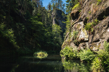 Fototapeta na wymiar Edmundova Souteska (Edmund's Gorge) near Hrensko in Bohemian Switzerland, Czech Republic