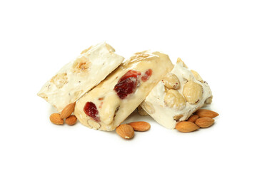 Concept of tasty food, nougat isolated on white background