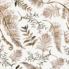 Fototapeta premium Elegant hand drawn watercolor leaves seamless pattern