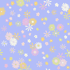 Vintage vector seamless pattern. Nostalgic retro 70s groovy print. Hippie floral background. Textile and surface design with old fashioned hand drawn naive geometric flowers