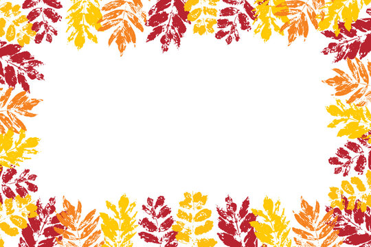 Autumn leaves imprint background. Frame with leaf. Vector illustration