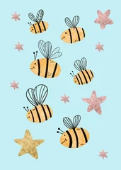 Foto op Plexiglas Cute bees with glitter on white © bramthestocker