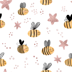 Foto op Plexiglas Cute bee seamless pattern on white © bramthestocker