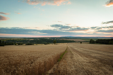 Fototapeta na wymiar Fields in the Hungarian countryside at dusk