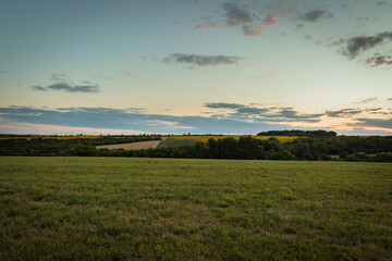 Fields in the Hungarian countryside at dusk