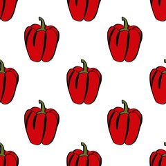A simple doodle illustration of bright juicy sweet pepper. Sweet Bulgarian pepper. Seamless pattern.