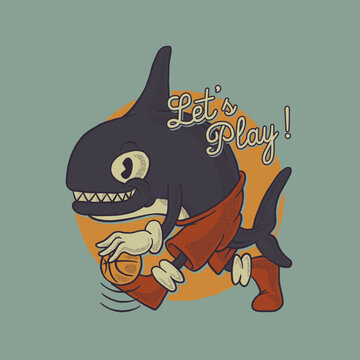 Cartoon emblem of orca mascot playing basketball