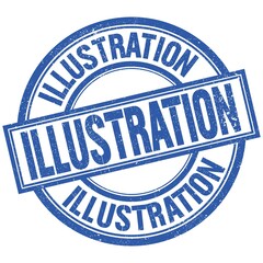 ILLUSTRATION written word on blue stamp sign