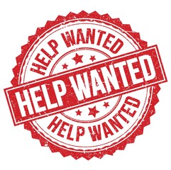 HELP WANTED text on red round stamp sign