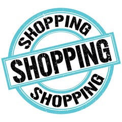 SHOPPING text on blue-black round stamp sign