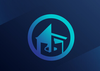 Negative space bell tower vintage logo template in colored circle. Unique lamp logo, creative idea vector illustration.