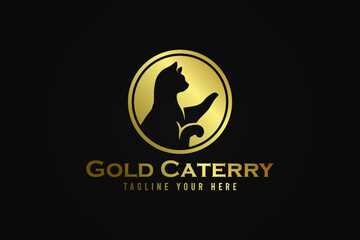 Gold Cattery logo vector illustration, Cattery logo vector illustration negative space in Gold circle