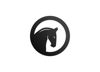 Horse head silhouette vintage logo template in circle. Unique lamp logo, creative idea vector illustration.