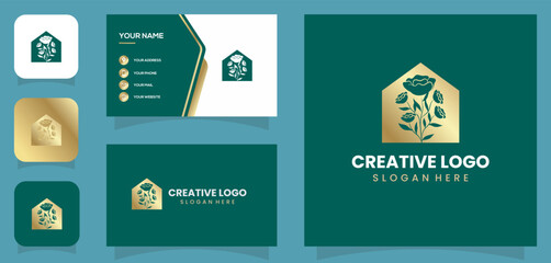Hand drawn trendy illustration. house and flower logo. Simple outline concept for interior design studio, hotel business, real estate, hostel, rental housing