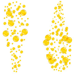 Lots of gold clear sponges or bubbles. oxygen bubble vector illustration bubbles in drinking water, soft drinks, soda, underwater oxygen bubbles Increase in the aquarium and the ocean or sea.