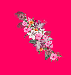 Fototapeta premium Mixed floral print design on plain ground