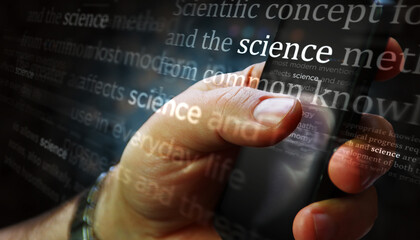 Obraz premium News titles on screen in hand with Science 3d illustration