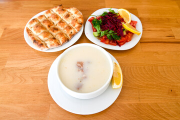 Turkish Traditional Tripe Soup. Iskembe, beyran, kelle paca corbasi.
