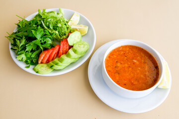 Turkish Ezo Gelin soup, Traditional Turkish Soup. Top view
