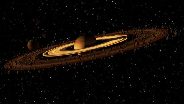 Eine 3 D Illustration eines weit entfernten Systems. Ein Versorgungstanker bringt Wasserstoff zum Mutterplaneten.
